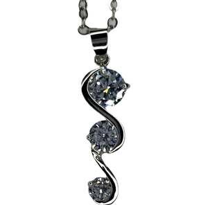 Swarovski Elements Silver Tone 3-Stone Graduated Swirl Crystal Pendant Necklace